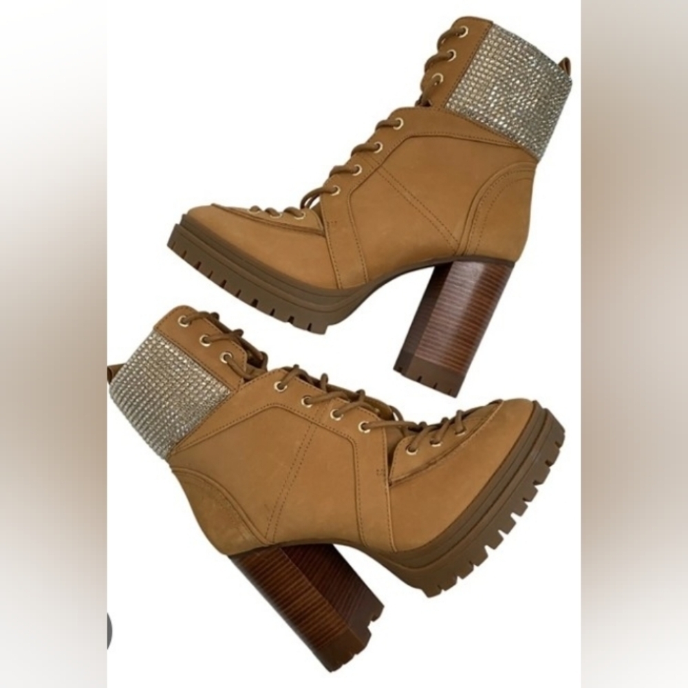 Retro Hiker Chunky Platform Ankle Boot Rhinestone Festival Lugsole 10 New